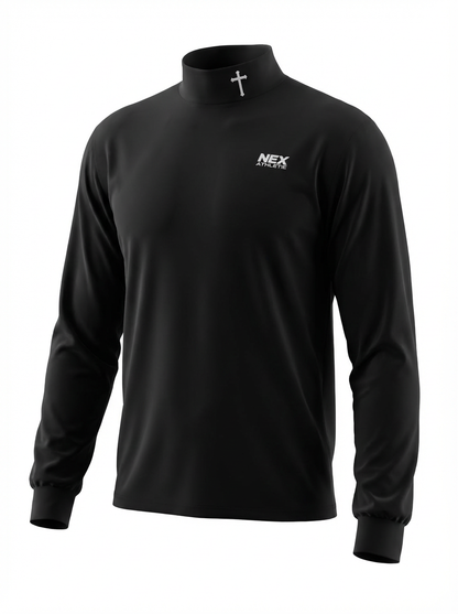 Cross Mock Turtleneck - Black